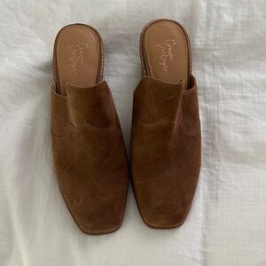 Crown Vintage Tan Brown Suede Mules